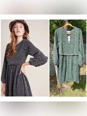 Anthropologie Ro & De Stella Ruffled Knit Babydoll Sweater Dress